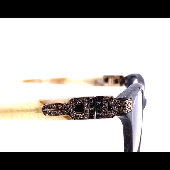 Pier Martino Italy Eyeglasses Black Onyx Marble & Ivory + Swarovski Crystals - Picture 13 of 15